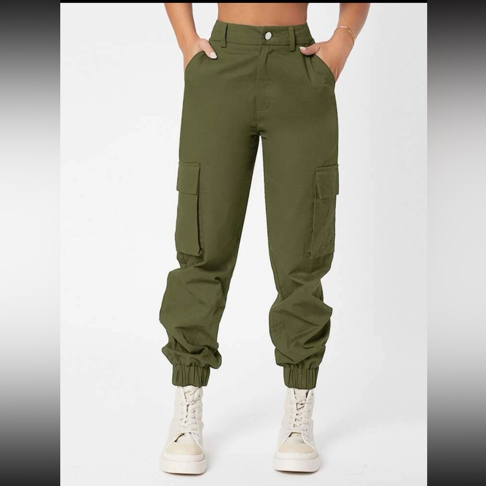 Army green high waist pants NEW - Picture 1 of 3